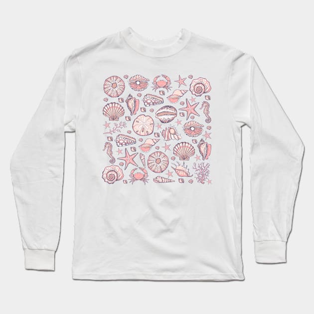 Pastel Pink Shell Print Long Sleeve T-Shirt by broadwaygurl18
